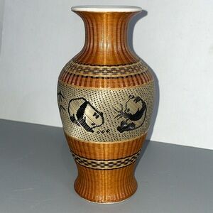 Panda Ceramic Vase Bamboo Straw Design Home Decor
